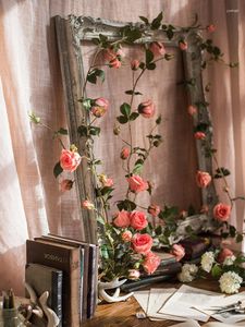 Vasos Rose Vine Winding Flor Artificial Lua Parede Pendurado Floral Paisagismo Decoração Arco