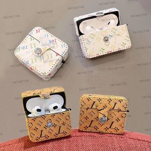 Acessórios de fone de ouvido de designer Capas de couro para AirPods 1 2 3 Pro Capa protetora Apple Airpod Shell Protetor de fone de ouvido Caso Chaveiro Gancho Tira de corrente Saco de cordão