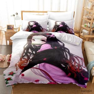 Conjuntos de cama conjunto de cama anime demon slayer 3d impresso capas edredão casos consolador conjunto roupa cama 01 r230901