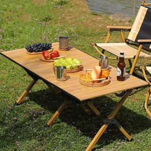 Camp Furniture Outdoor Camping Folding Table Aluminum Alloy Imitation Wooden Portable Barbecue