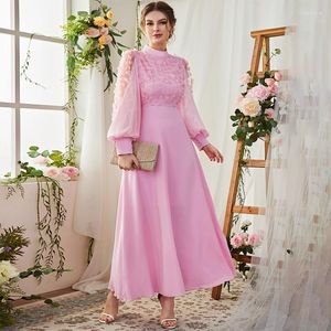 Etniska klädklänningar Middle Muslim Eid Women Decal Bubble Långärmad stor svängklänning Jalabiya Ramadan Abayas Caftan Elegant Vestidos