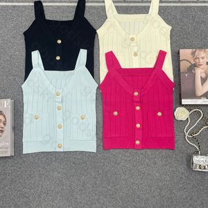 Casual Cosy Women Camisole Fashion Brand Gold Button Sleeveless Vest High Quality Streak Sweatshirt