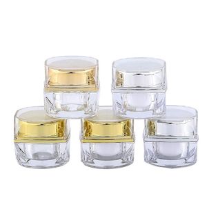 5g 10g Acrylic Octagonal Silver Gold bottle Empty Plastic Cosmetic Cream Sample Jars Powder Packaging Containers