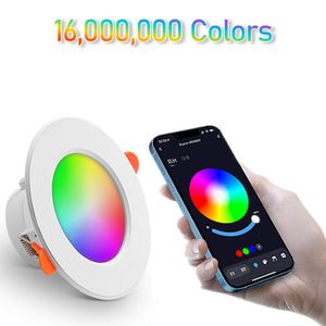Tuya Bluetooth-совместимый красочный точечный светодиодный потолочный лампа утопленный круглый свет Smart Home Luminaire RGB Dimmable Lowderlight 110V 220V