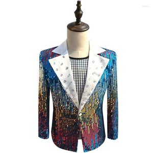 Abiti da uomo Blazer colorati da uomo Blazer con paillettes blu rosso oro Slim Fit Club Party DJ Stage Clothing Masculino