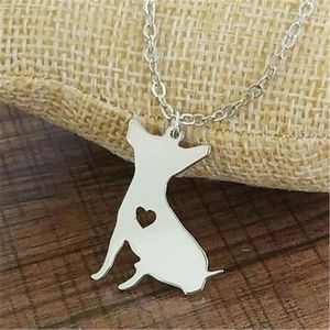 Pendant Necklaces Wholesale Trendy Hollow Chihuahua Necklace Stainless Steel Silver Plated Dog Memorial Gift 12pcs/lot