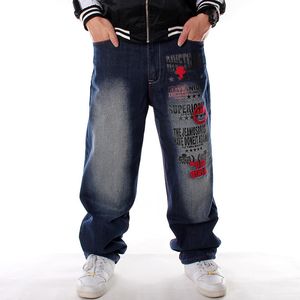 Мужские джинсы плюс размер талии 3046 дюймов с рисунком напечатаны на свободно