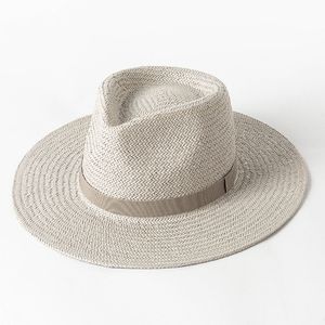 Breda Brim Hats Bucket 2023 Vanligt band Panama Straw for Women Summer Beach Sun Hat Funeral Church Derby Fedora Cap Upf50 230831