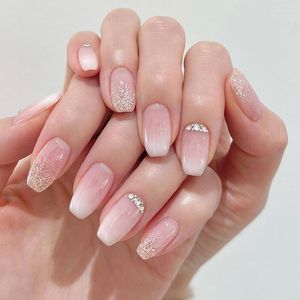 False Nails Gentle Gradual Nude Powder Nail Plate Enhancements Gold Short Style Wearing Fragmented Diamond Ins