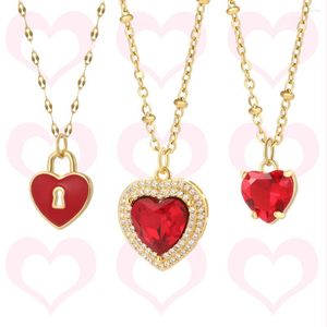 Colares de pingente romântico coração vermelho colar para mulheres corrente de aço inoxidável luxo gargantilha grande zircão jóias na moda