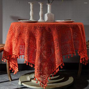 Table Skirt Retro American Crochet Hollow Coffee Cover Runner Orange Tablecloth Dining Mesa Large Size Cloth Festival Home Decor