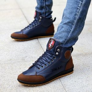 Stiefel Männer Leder PU Schuhe Plus Größe Mode Turnschuhe Mann Casual Ankle Loafers Hightop Rutschfeste Student Trainer 230831