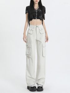 Dżinsowe dżinsy amerykańskie vintage streetwear workowane dla kobiet 2023 High Street White Cargo Pants Femaleharajuku proste dżinsowe spodnie