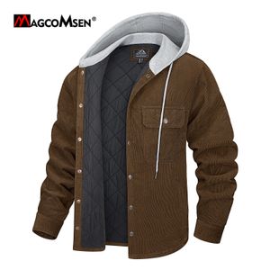 Herrjackor magcomsen vinter corduroy jacka med huva multipockets casual buttondown varm vindbrytare kappa 230831