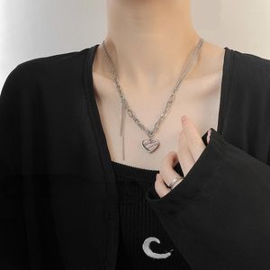 Pendant Necklaces VSnow Designed Love Heart Necklace For Women Girls Double-Layer Long Tassel Chunky Chain Jewelry Accessories