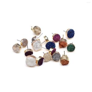 Stud Earrings 1 Pair Natural Stone Irregular Crystal Cluster Circular Plated For Men And Women's Exquisite Charm Jewelry Gift