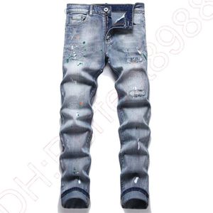 Nya jeans chino byxor byxa mäns byxor sträcker sig nära passande slacks tvättade rak mager broderi lapptäcke rippade män185x