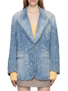 Kadınlar Suits Blazer Blazer 1 Parça Sonbahar Tarzı Bir Düğme Bir Düğme Denim Takım Ceket Kadınlar için Doğum Günü Partisi Lady Leisure Street Giyim 230831