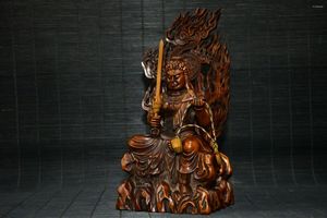 Dekorative Figuren, 17,8 cm, sammeln China Box-Wood Handschnitzerei Buddhismus Fudo Myo-o / Acalanatha Staue