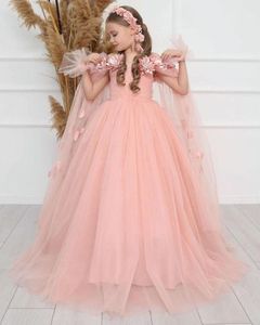 Sukienki dla dziewczynek sukienka kwiatowa z haftą kwiatową owinę przylądka księżniczka suknia balowa puszysta spódnica tiul bajka junior druhna