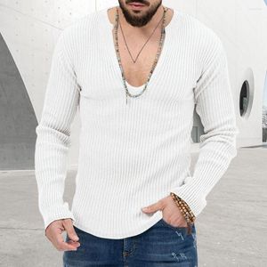 Men's Sweaters Men Sweater V-neck Stylish V Neck Slim Fit Soft Knitted Pullover With Striped Texture Daily Shirt