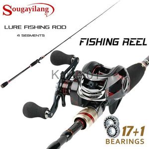Rod Reel Combo Sougayilang Casting Fishing Set 4 Sections Carbon Fiber Fishing Rod and 17+1BB Casting Fishing Reel for Outdoor Travel Fishing x0901