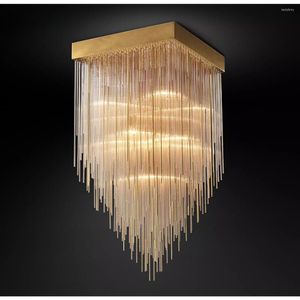 Chandeliers Lights LED Pendant Lamps Lamp Square Lustre Modern Glass Tassel Flush Mount Living Room Dining Fixture