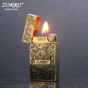 Zorro Retro Loud Voice Brass Personality Windproof Lighter Five Sided Carved Tang Grass Kerogen Rökningstillbehör L7OW