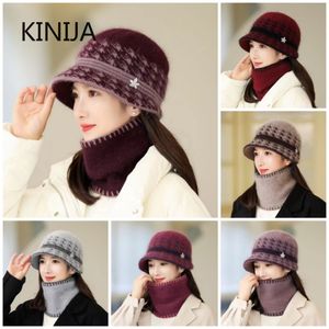 Beanie Skull Caps Casual Winter Knitted Hat Windproof Keep Warm Scarf for Women Elegant Thick Rabbit Fur Bucket Beanies Cap 230831