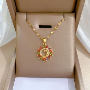 Collane con pendente 12 pz/lotto Collana a Catena in Pavone con Zircone Color Oro in Acciaio Inossidabile per il Commercio all'ingrosso del Regalo dei Gioielli di Moda del Partito delle Donne