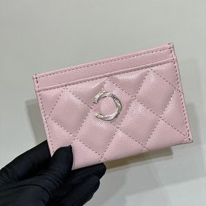 Portafoglio di design di alta qualità Porta carte di credito in vera pelle nera rosa con cristalli Hardware Borsa a mano da donna alla moda con scatola