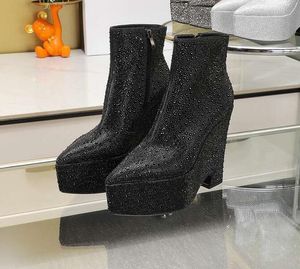 Realfine888 5A Boots VS8179460 Diamonds Wedge Ankle Boot 14.5cm الكعب 6 سم