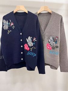 Women's Sweaters Fall Ladies VNeck Cardigan Women Exquisite Butterfly Flower Letter Embroidery Long Sleeve Single Breasted Sweater Coat 230831