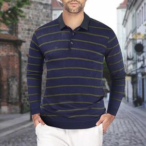 Мужские платеры рубашки с кнопкой теплой лацвет полосатой вязаной пуловой пулопер.
