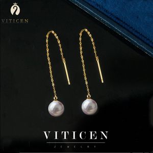 Hoop Huggie VITICEN Women s Earrings 18K Gold AU750 Imprint Natural Freshwater Pearl Earlines Rose Sweet Temperament Ear Accessories 230831