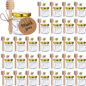Förvaringsflaskor 60 st mini glas honungskurkar 45 ml/1,52 oz liten hexagon bulk med guldlock för baby shower bröllopsfest gynnar
