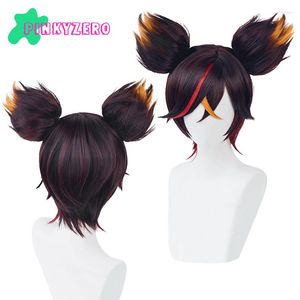 Party Supplies Pinkyzero Cosplay Xinyan Genshin Impact Wig Short Pigtails Simulerade hårbotten Mixed Brown Heat Proof Hair Halloween Headwear