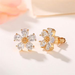 Stud Earrings Huitan Fancy Flower With Cubic Zirconia Beautiful Ear Accessories Women Daily Wear Party Exquisite Girl Jewelry
