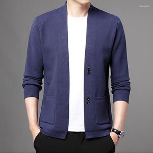 Men's Jackets Spring Autumn The Brand Fashion Business Casual Solid Color V-neck Knitted Cardigan Sweater Men Coats