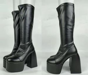 Stiefel Für Frau Knie Schuhe Auf Plattform Gothic High Heels Punk Stil Neue Rock Herbst Winter Chunky Pumps Plus Größe für Mädchen Schuhe