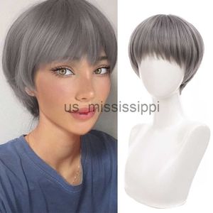 Cosplay Wigs AILIADE Synthetic Cosplay Wigs with Bangs Straight Grey Black Blue Brown Wigs for Woman Man Daily Party Anime Wig x0901