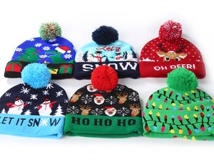 Christmas Printed Children's Knitted Hat With LED Winter Warm Colorful Lights Adult Kids Boys Grils Halloween Santa Crochet Hats df269