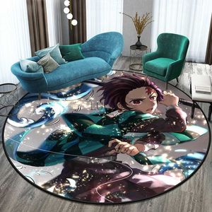 Demon Slayer Printed Round Carpet for Living Room Mat for Children Floor Rug Yoga Mat Bedroom E-sports Chair Non Slip Mats HKD230901