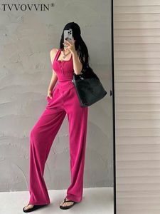 Women's Two Piece Pants Sexy Girl TVVOVVIN Spicy Open Back Hanging Neck Tank Top High Waist Loose Wide Leg Pants Floor Dragging Pants Set Sweet 3AGY 230831