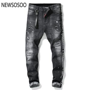 European American Style Mens Jeans Luxury Men Straight Denim Trousers Zipper Patchwork Slim Black Jeans For Men243n