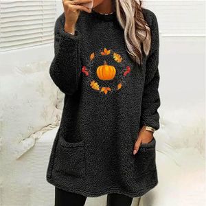 Ropa de gimnasia Mujer Casual Doble Fuzzy Halloween Calabaza Impreso Sudadera Faux Fleece Zip Jersey Suéteres Sudaderas Abrigo Outwear