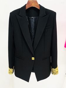 Damenanzüge Neueste Mode Blazer für Frauen 2023 Herbst Schwarz Slim Fit Ärmel Perlen Single Button Jacke Lässige Büro Damen Arbeitsmäntel