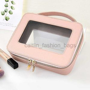 Totes New PU leather portable makeup box multifunctional large capacity transparent waterproof bag caitlin_fashion_ bags