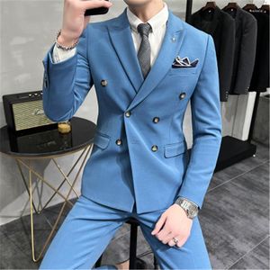 Abiti da uomo Completo da 3 pezzi con gilet Blazer Set di pantaloni doppio petto per abiti da ballo slim fit da sposa Costumi da matrimonio