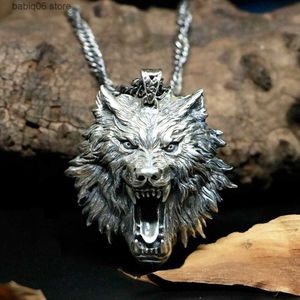 Pendant Necklaces Men's Fashion Wolf Head Pendant Animal Necklace Rock Punk Necklace Hip Hop Stainless Steel Jewelry Gift T230907